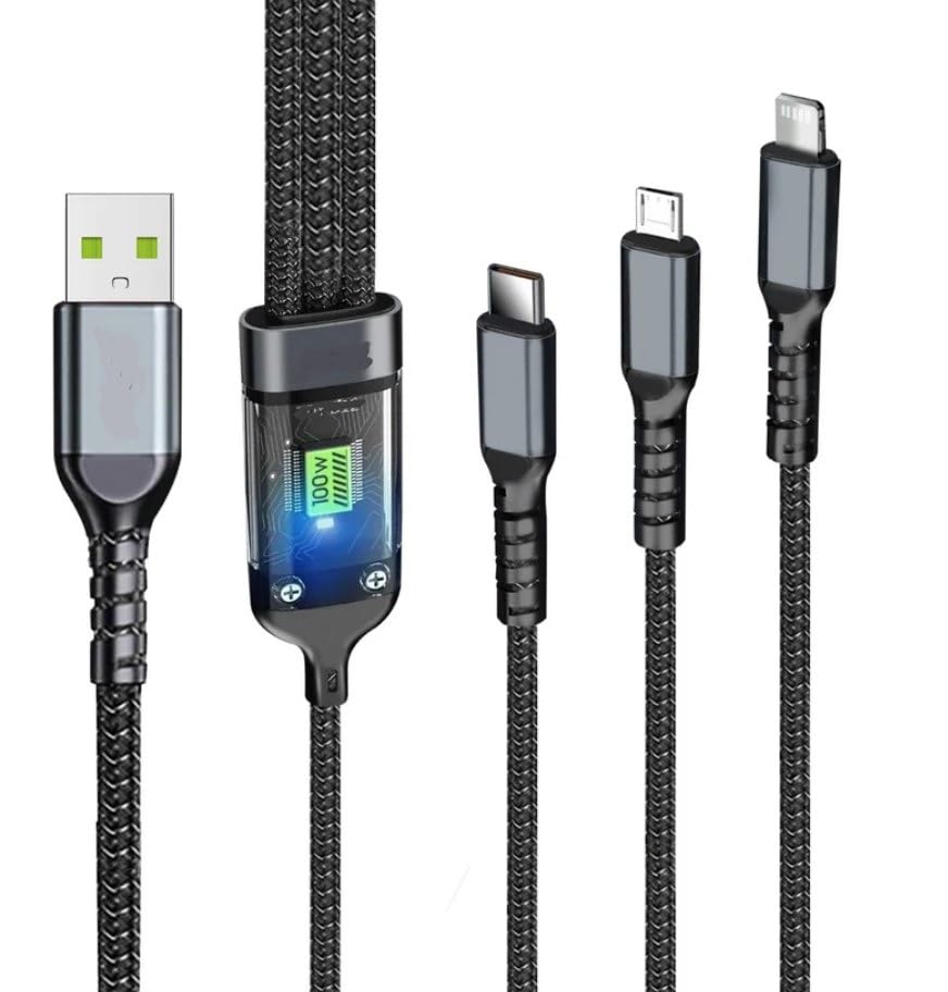 Multi USB Cable 3 in 1 Braided Fast Charging 6A/100W - Smart Chip