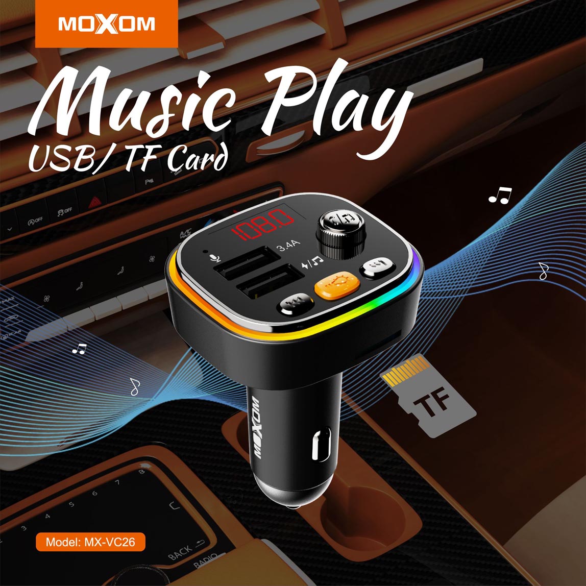 MOXOM Dual Ports Wireless Music Car Charger